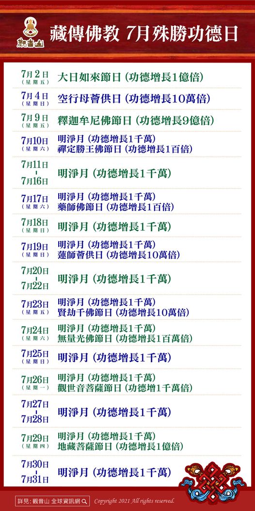 藏傳佛教七月殊勝功德日明淨月