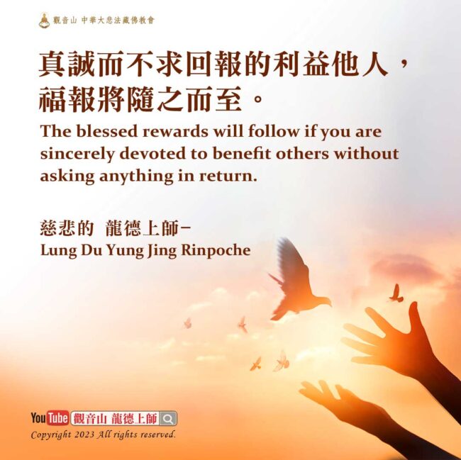 真誠而不求回報的利益他人，福報將隨之而至。——慈悲 龍德上師 ©